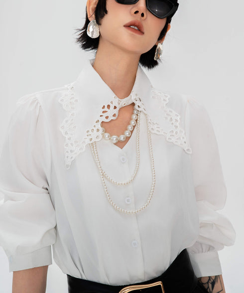 Lace Collar Volume Sleeve Blouse