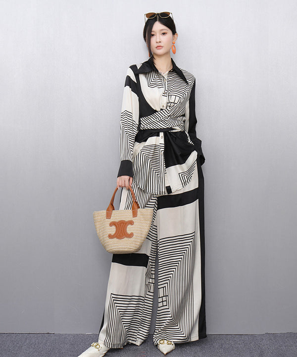 Graphic Stripe Wrap Top&Wide Pants Co-ord
