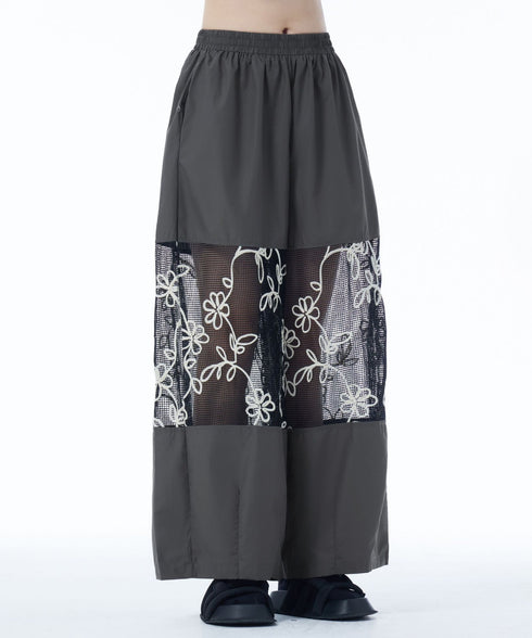 Sheer Floral Mesh Wide Pants