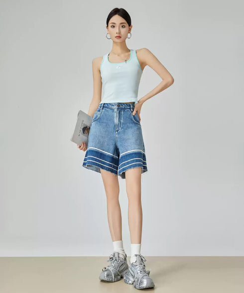 Line Hem Denim Shorts