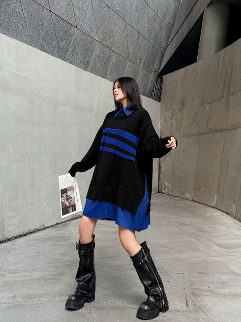 Layered Striped Knit Dress