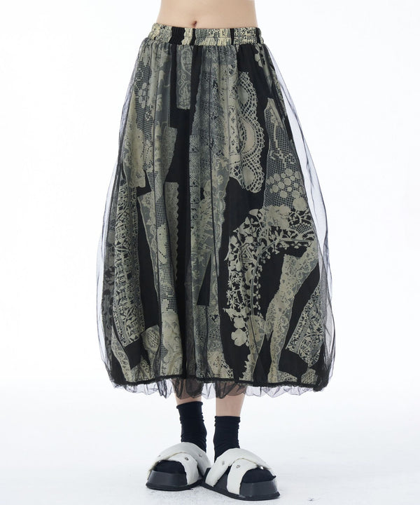 Lace Pattern Mesh Layered Skirt