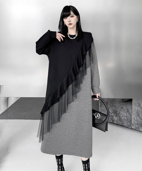 Sheer Frill Panel Cut Dress