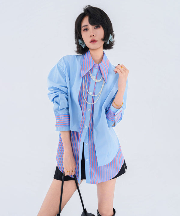 Stripe Collar Panel Blouse