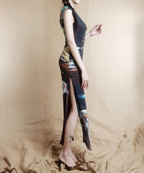 Still Life Print Slim Dress