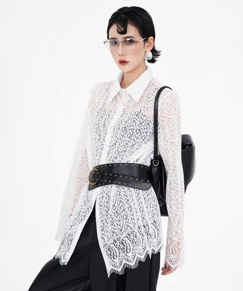 Lace Pattern Sheer Blouse