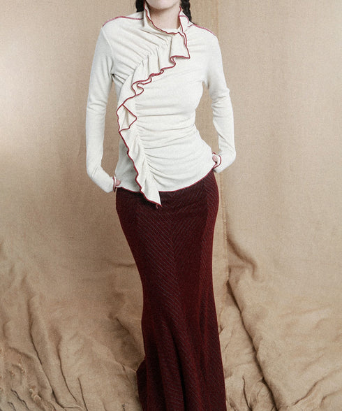 Ruffle Spiral Highneck Top