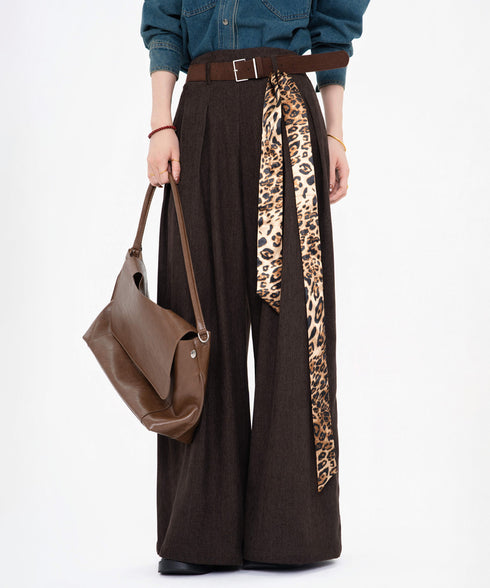 Wool Blend Wide Pleated Pants