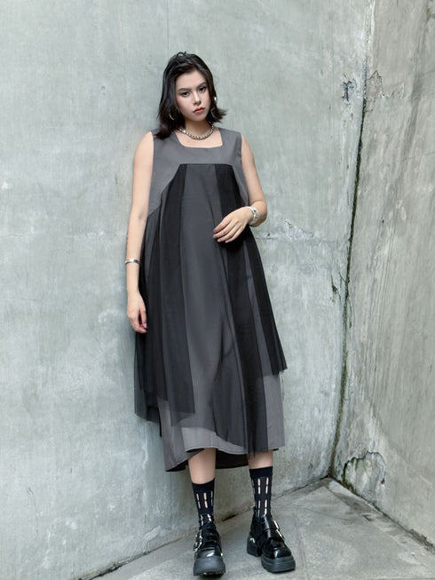 Layered Mesh Flare Dress