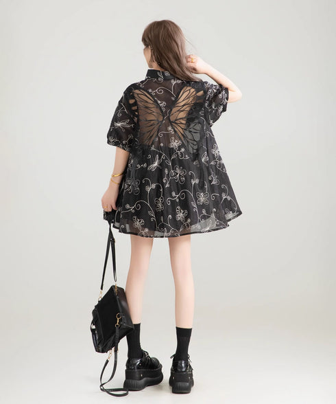 Butterfly See-through Blouse