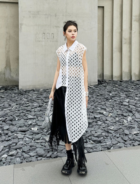 Eyelet Mesh Sleeveless Shirt