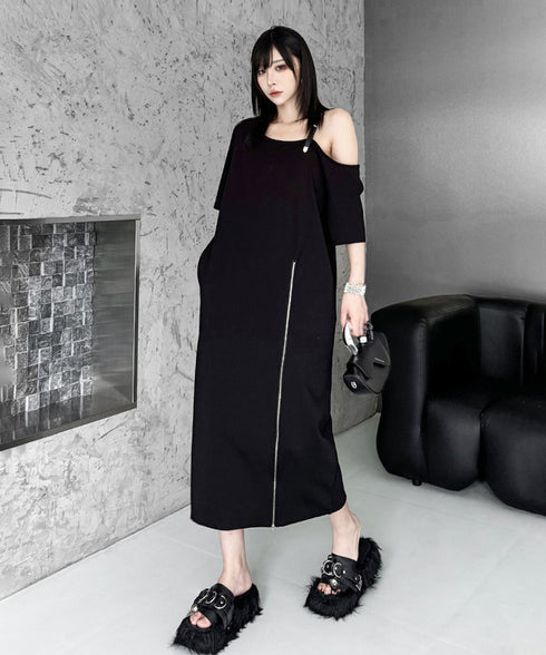 Zip Strap Drape Dress