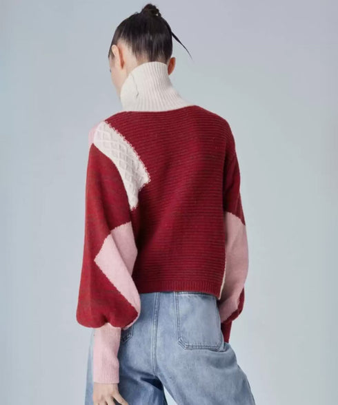 Patch Texture Mix Knit Sweater