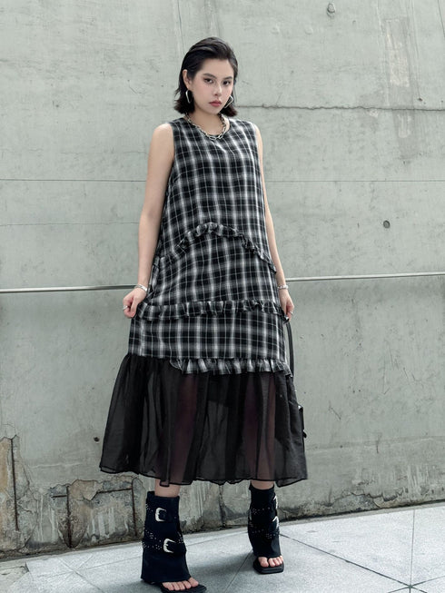 Layered Check Frill Dress