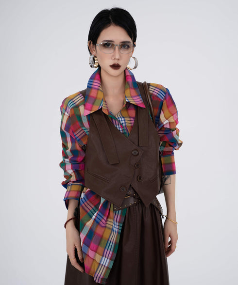 Color Mix Check Blouse