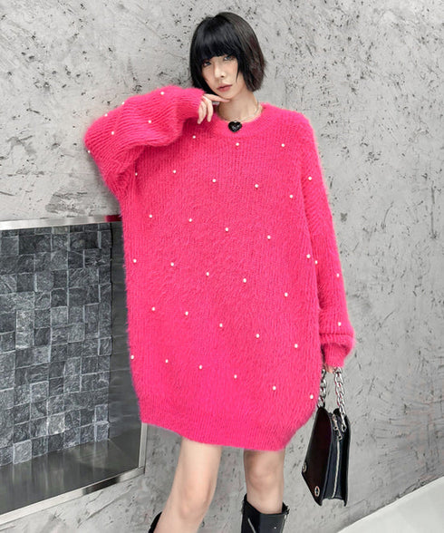 Pearl Accent Fuzzy Sweater