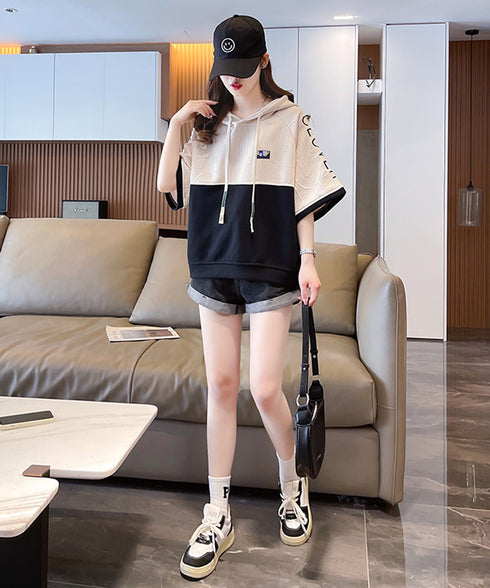 Block Tone Hoodie Top