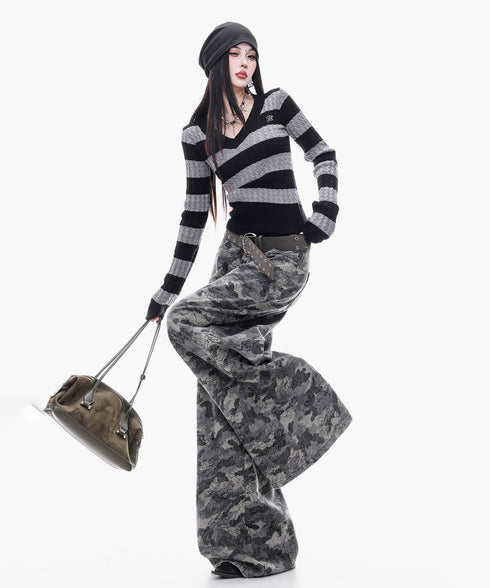 Cable Stripe VNeck Top