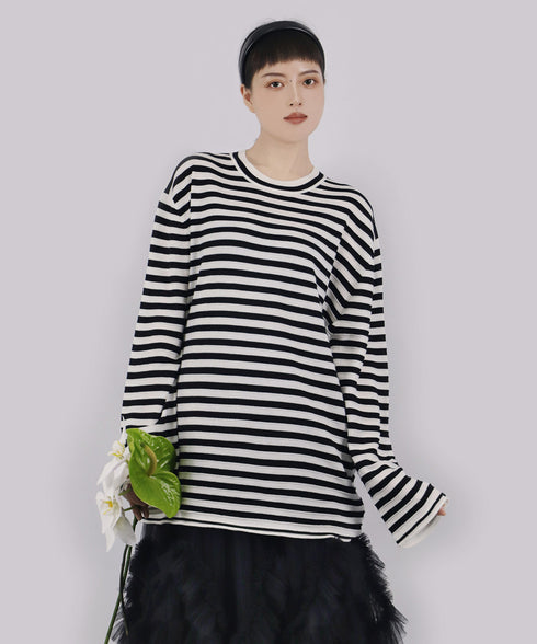 Ribbon Cuff Stripe Top