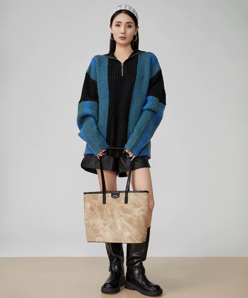 Chevron Zip Knit Top