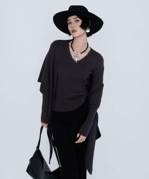 Rib Knit Top&Wrap Scarf Co-ord