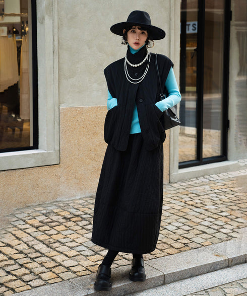 Quilted Volume Vest& Skirt Co-ord