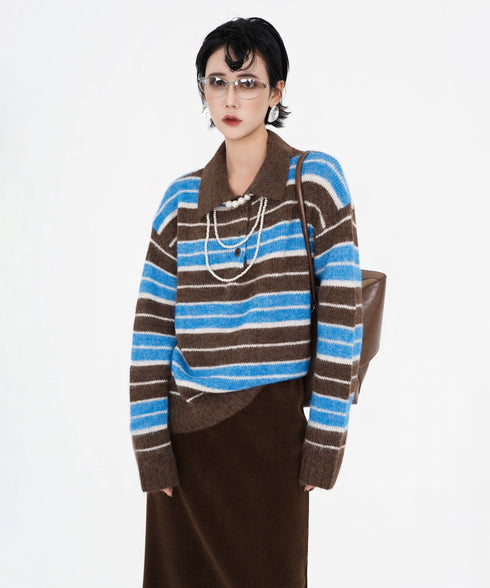 Stripe Collar Knit Pullover