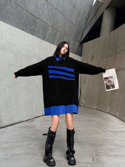 Layered Striped Knit Dress