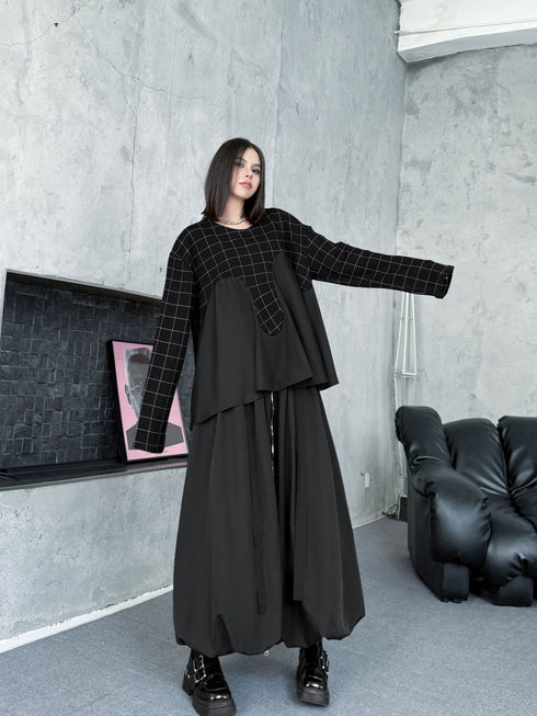 Grid Layered Contrast Top