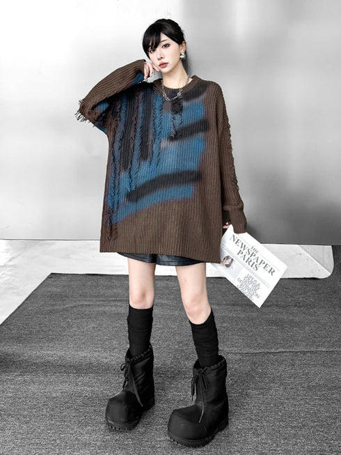 Fringe Gradient Knit Sweater