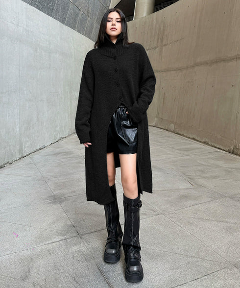 Asym Button Long Knit Top