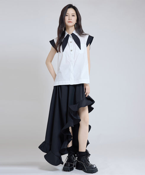 Contrast Collar Blouse