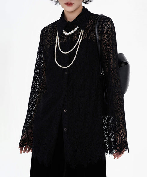 Lace Pattern Sheer Blouse