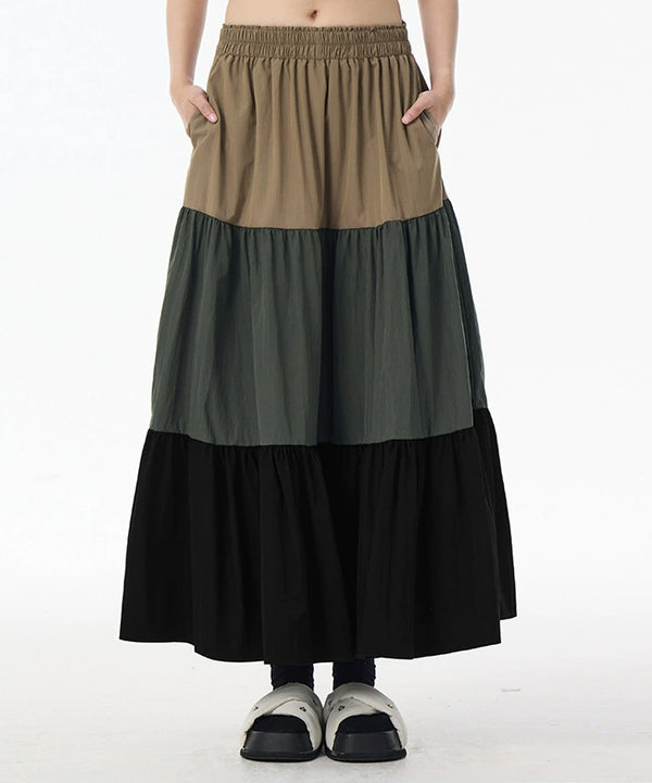 Color Block Tiered Maxi Skirt