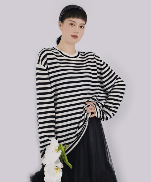 Ribbon Cuff Stripe Top
