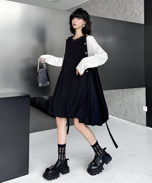 Side Button Balloon Dress