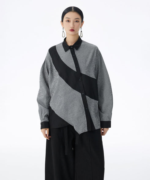 Diagonal Panel Sheer Shirt