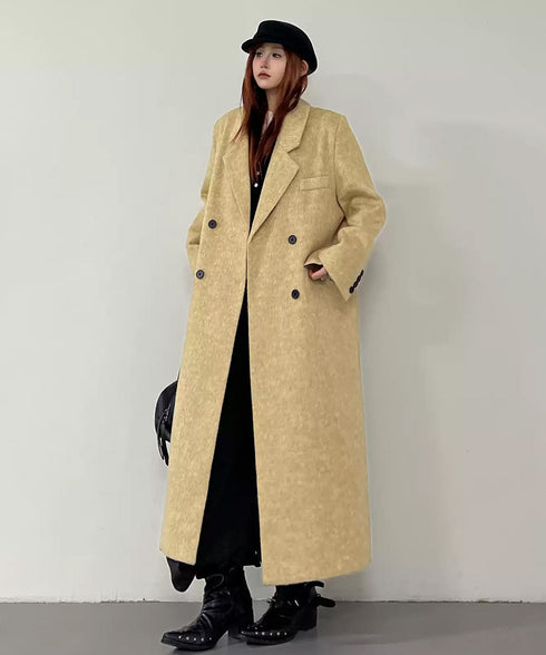 Golden Texture Double Breasted Long Coat