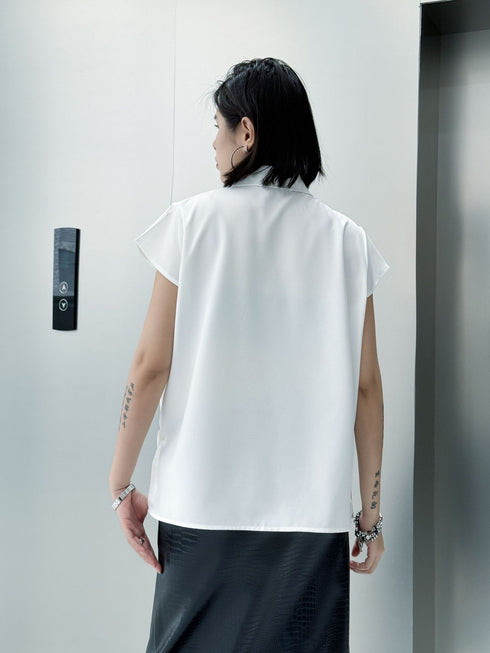 Drape Front Cap Sleeve Blouse