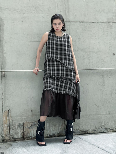 Layered Check Frill Dress