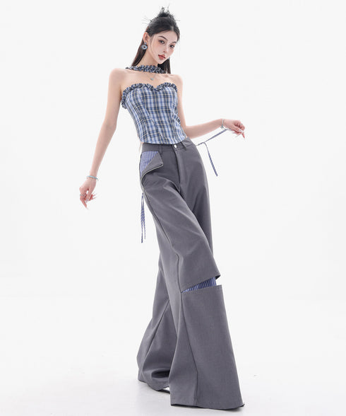 Frayed Contrast Knit Top