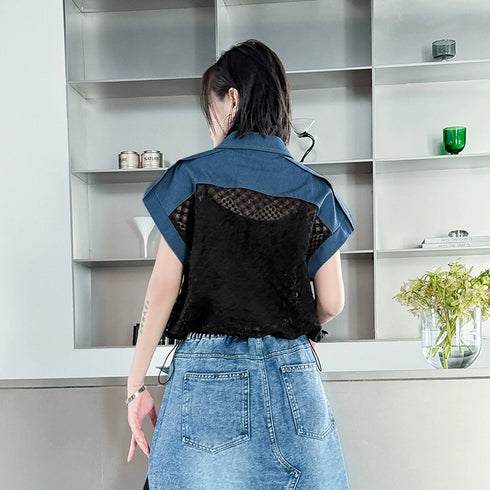 Mesh Contrast Zip Top