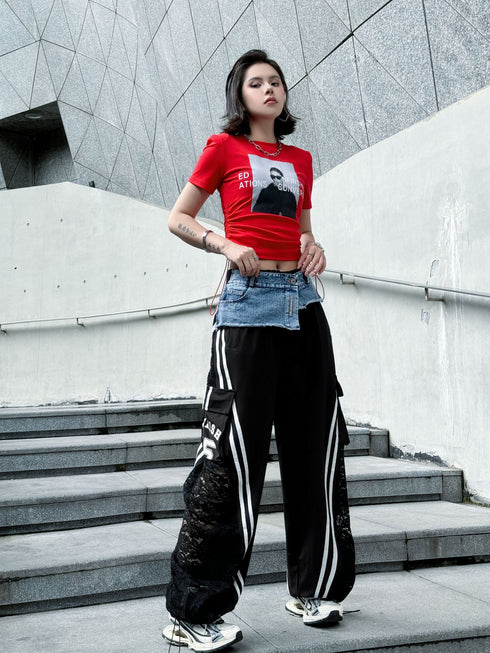 Hybrid Denim Lace Track Pants