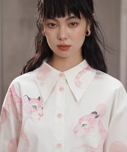 Pink Panther Graphic Collar Blouse