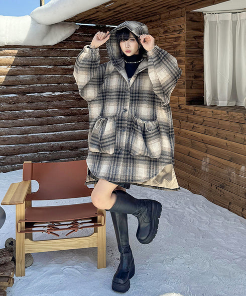 Oversized Plaid Hooded Coat