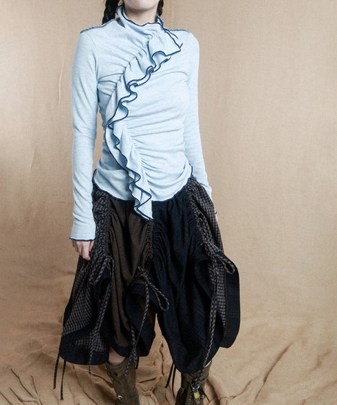 Ruffle Spiral Highneck Top