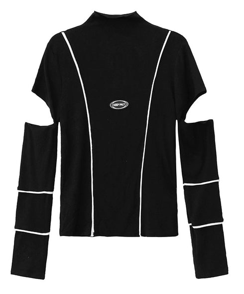 Cut Out Contrast Stitch Top