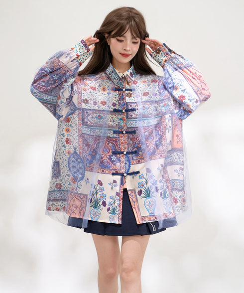 Mosaic Veil Toggle Blouse