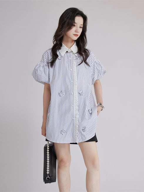 Striped Flower Puff Blouse