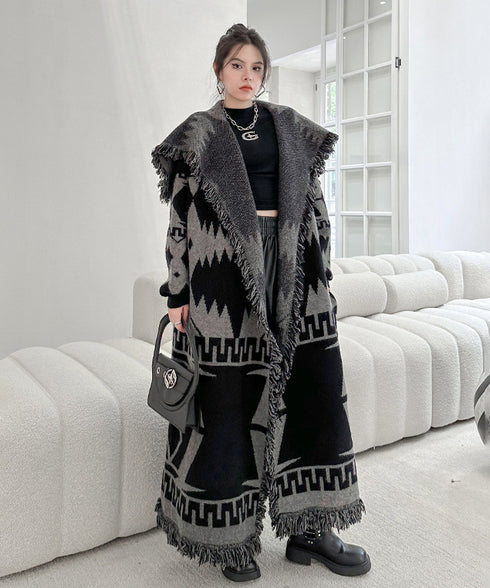 Fringe Pattern Long Coat